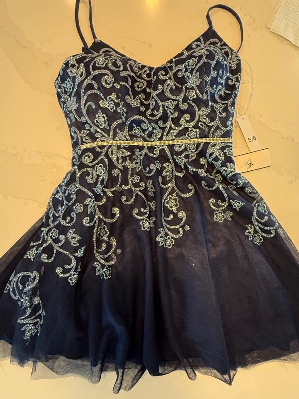 TEEZE Me Juniors Navy Spaghetti Strap Short Dress NWT SZ  5\6